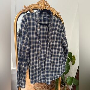 Lands' End Men's Blue and White Checkered Shirt